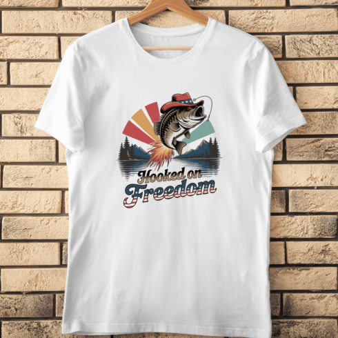 Hooked on Freedom Fishing T-Shirt Design cover image.