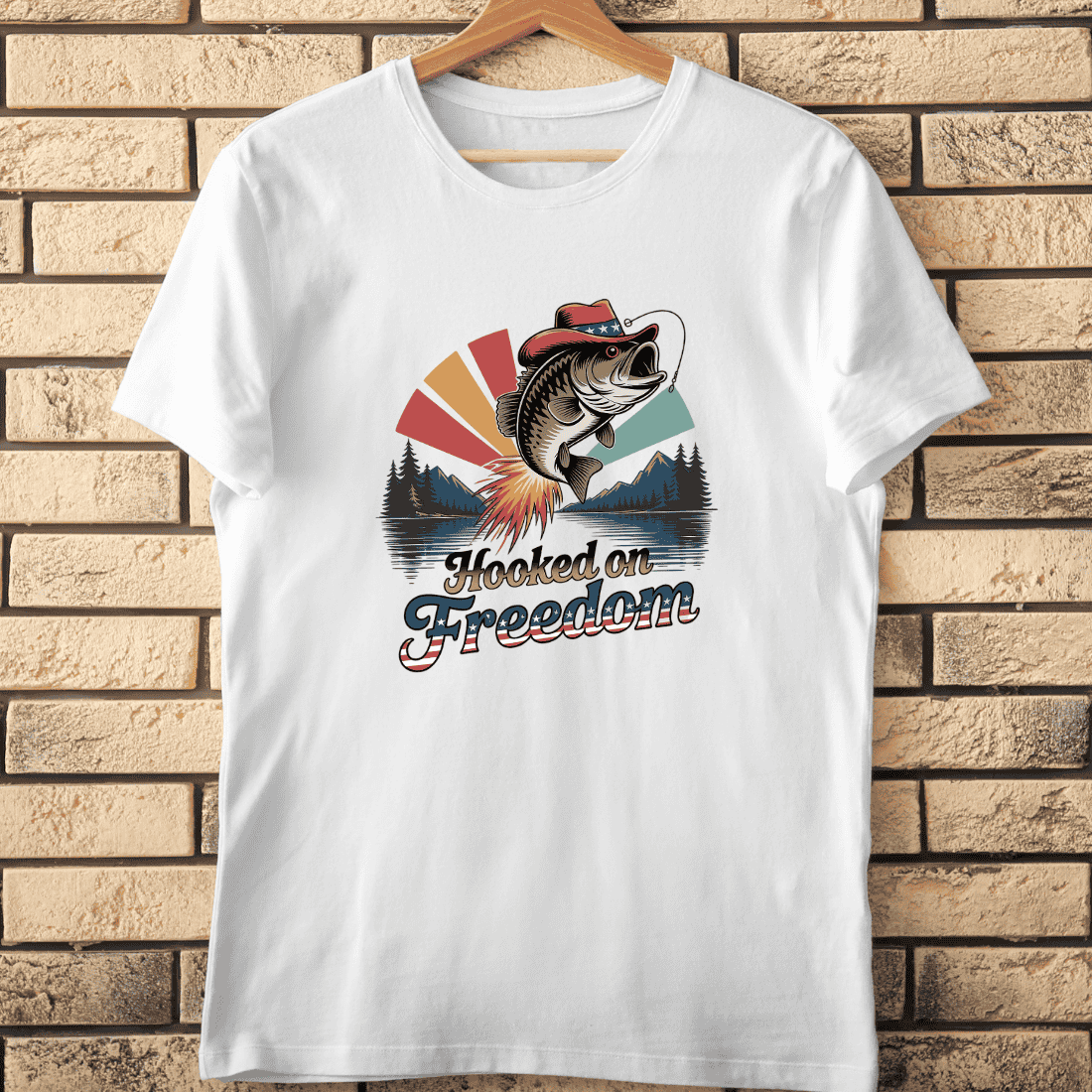 Hooked on Freedom Fishing T-Shirt Design cover image.