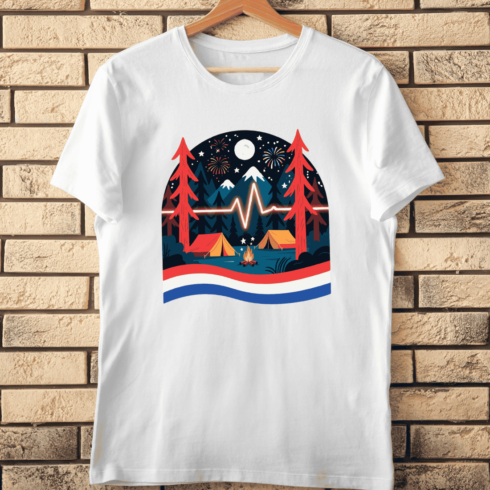 American Flag Camping Firework T-Shirt Design cover image.