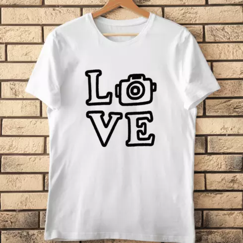 LOVE Photography Camera T-Shirt Design cover image.