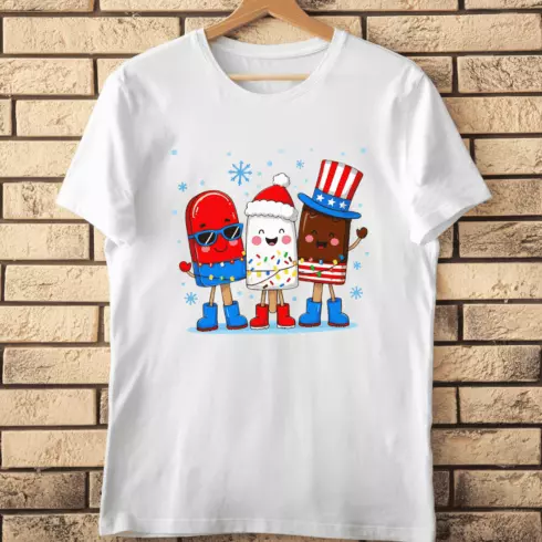American Flag Ice Pop with Holiday Friends T-Shirt Design cover image.