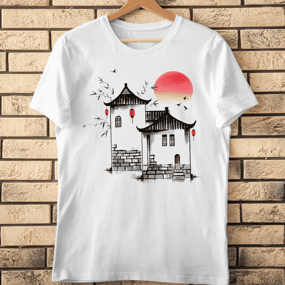 Asian Landscape Traditional Buildings T-Shirt Design cover image.