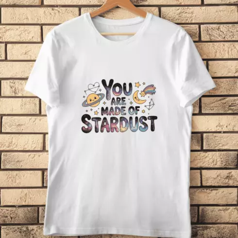Kawaii Space Quote with Moon, Stars, and Planet T-Shirt Design cover image.