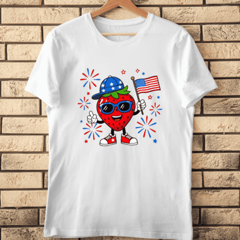 American Holiday Strawberry Character T-Shirt Design cover image.