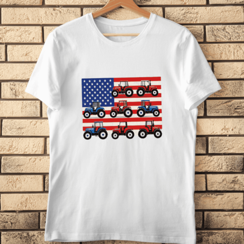 Red Blue Tractors on US Flag T-Shirt Design cover image.