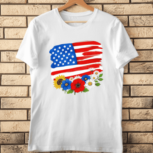 USA Flag and Botanical T-Shirt Design cover image.