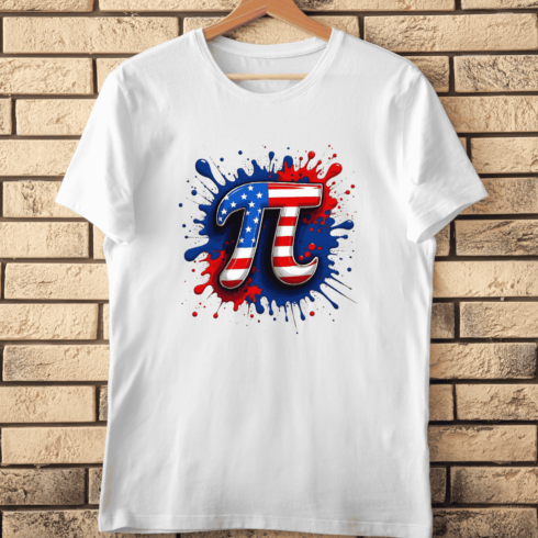 American Pi Symbol with Red Blue Splashes T-Shirt Design cover image.