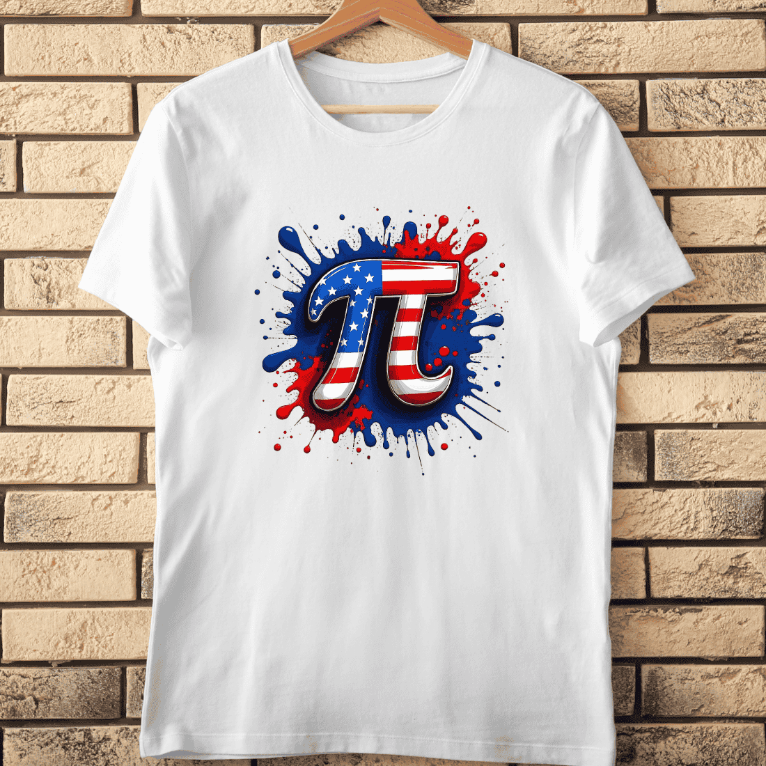 American Pi Symbol with Red Blue Splashes T-Shirt Design cover image.