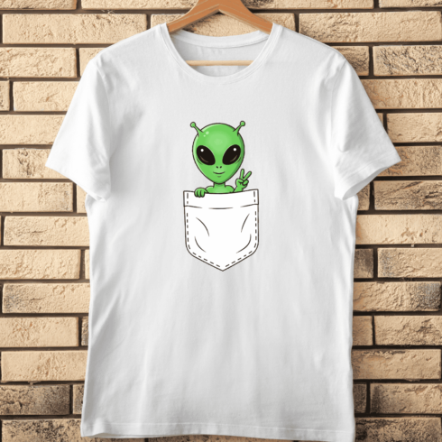 Funny Green Alien Peace Sign Cut T-Shirt Design cover image.