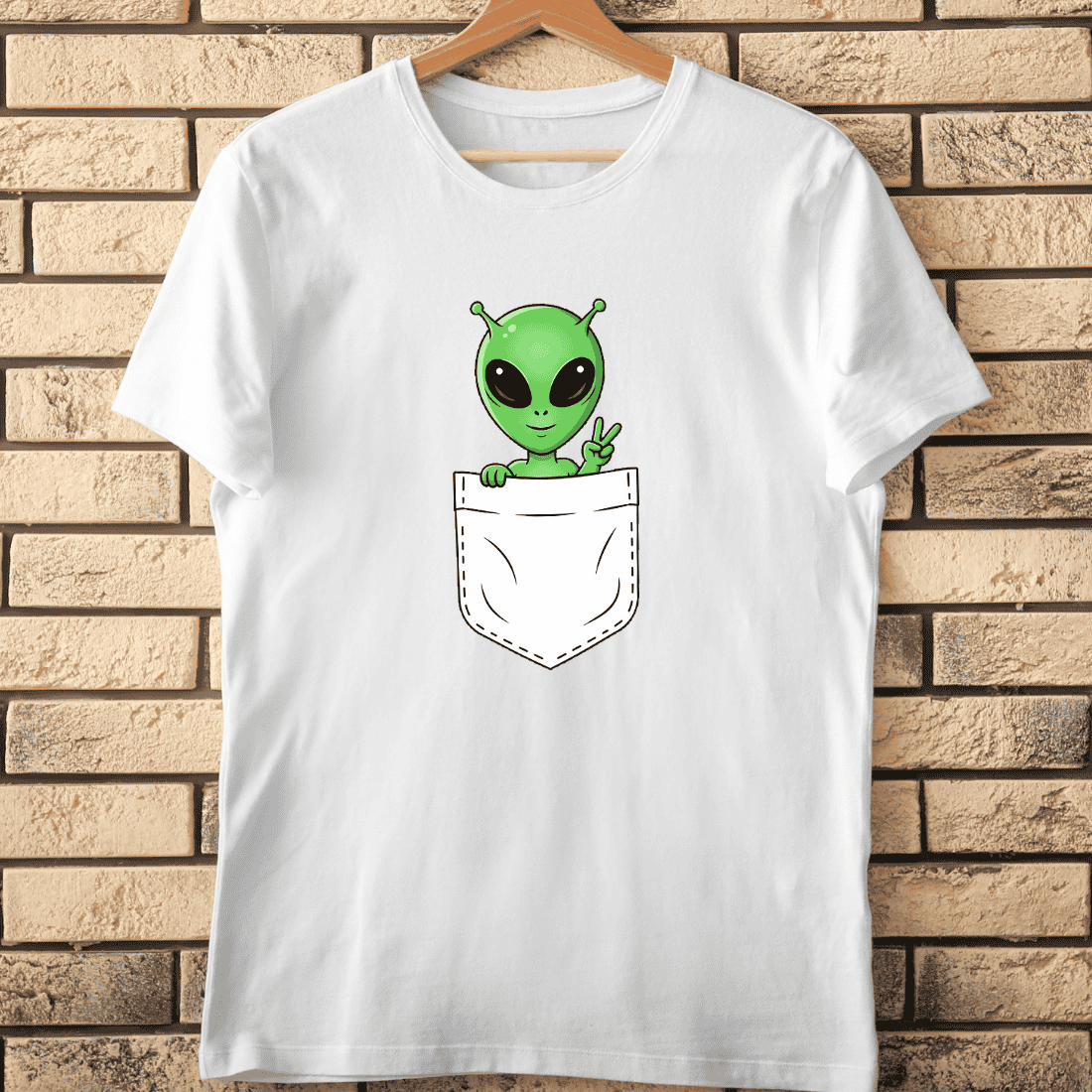 Funny Green Alien Peace Sign Cut T-Shirt Design cover image.