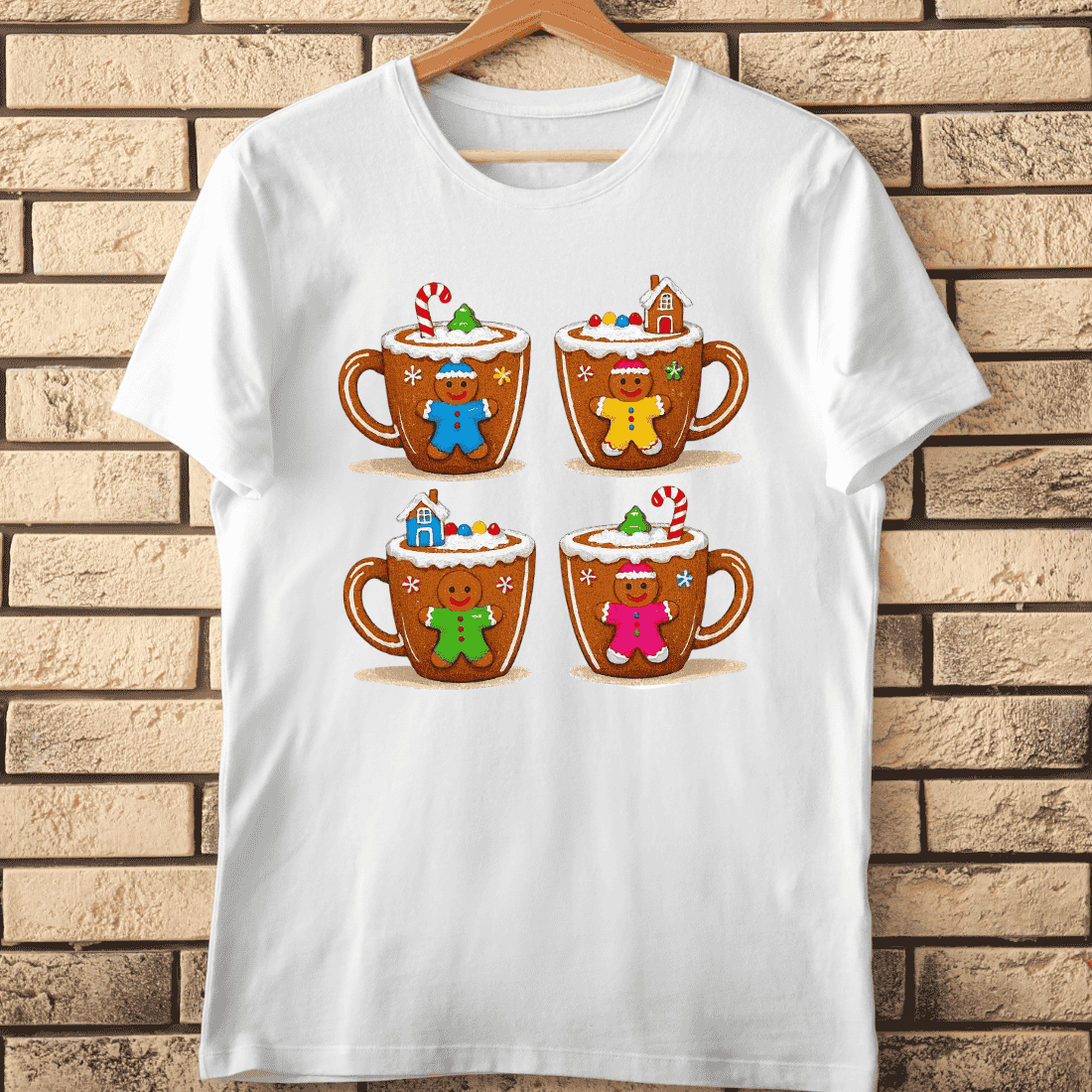 Cute Gingerbread Mugs with Holiday Toppings Set T-Shirt Design cover image.