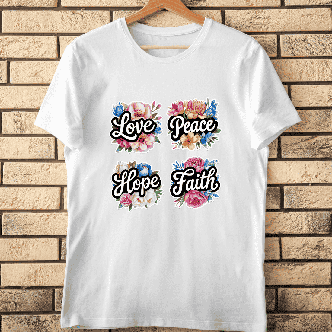 Love Peace Hope Faith Floral PNG T-Shirt Design cover image.