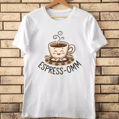 Espress-Omm Meditating Coffee Mug T-Shirt Design cover image.