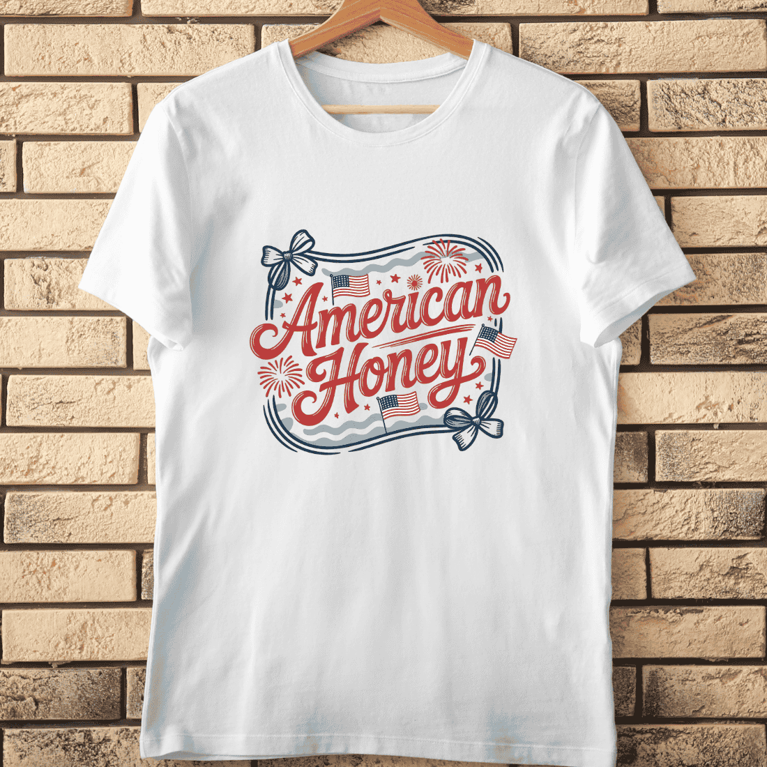 Cute Bows and Fireworks American T-Shirt Design cover image.