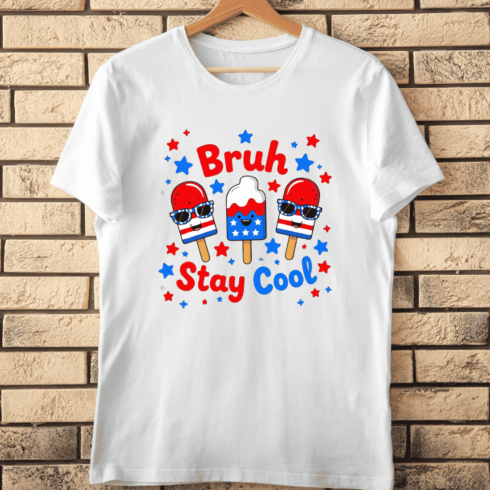 Funny 4th of July Ice Pops with Sunglasses T-Shirt Design cover image.