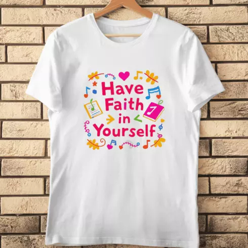Vibrant Self-Belief with Doodle Icons T-Shirt Design cover image.