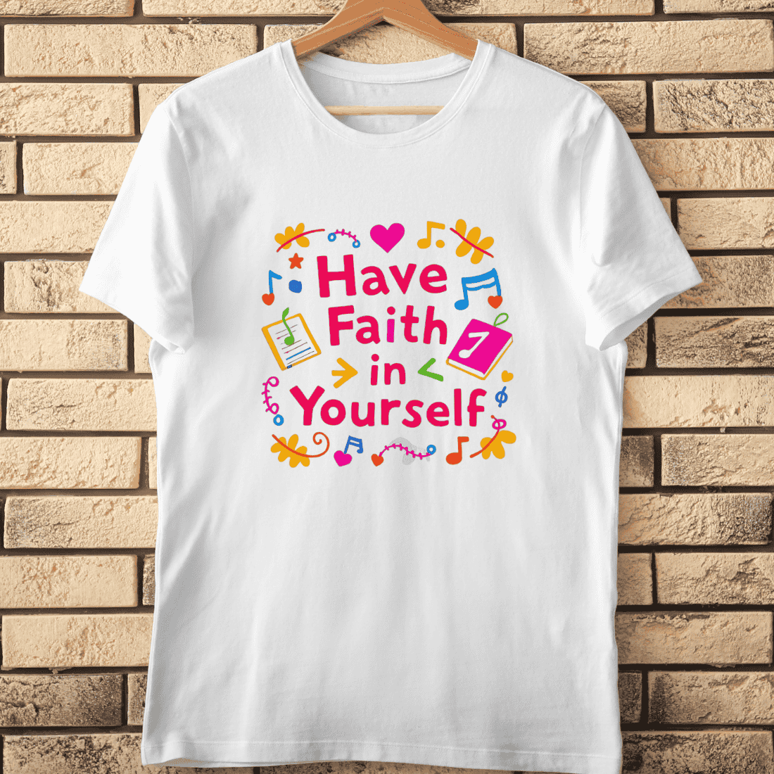 Vibrant Self-Belief with Doodle Icons T-Shirt Design cover image.