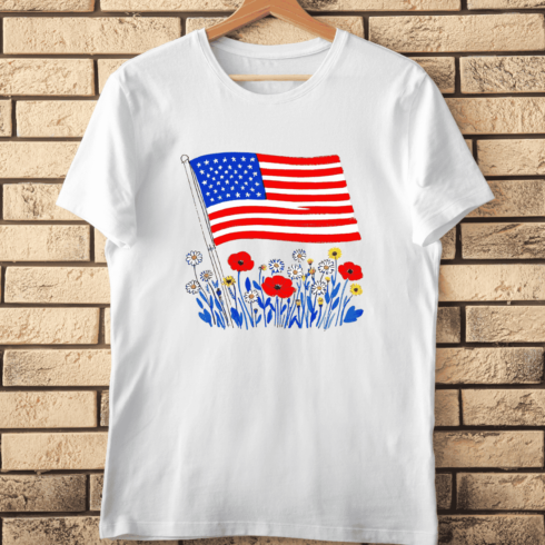 American Flag Poppies Daisies T-Shirt Design cover image.