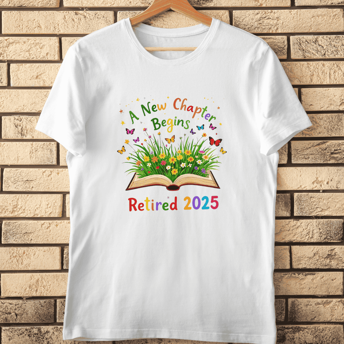 Retirement Book Butterflies Flowers T-Shirt Design cover image.