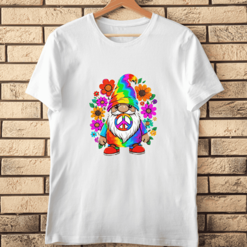 Rainbow Peace Sign Gnome T-Shirt Design cover image.