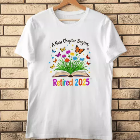 Retired 2025 New Chapter Begins T-Shirt Design cover image.