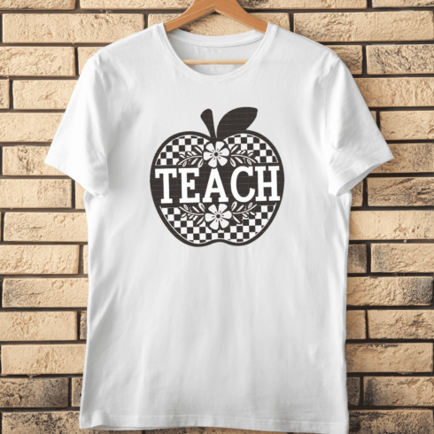 Teach Apple Checkerboard Floral T-Shirt Design cover image.