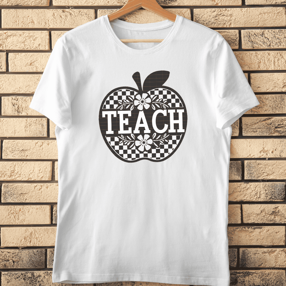 Teach Apple Checkerboard Floral T-Shirt Design cover image.