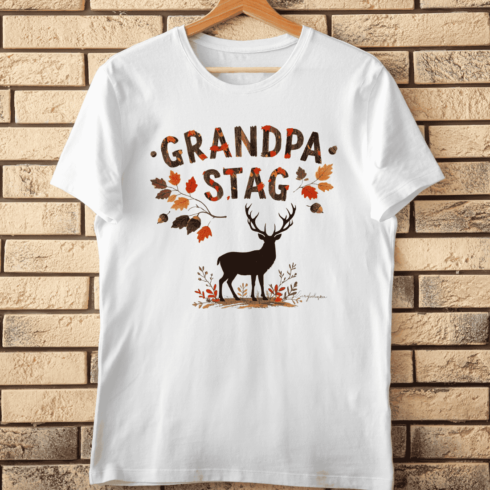Grandpa Stag Autumn Woodland T-Shirt Design cover image.