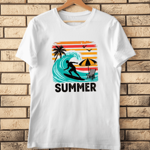 Vintage Surfer Palm Tree T-Shirt Design cover image.