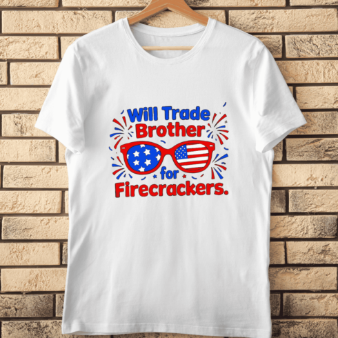 Funny 4th of July 'Will Trade Brother' T-Shirt Design cover image.