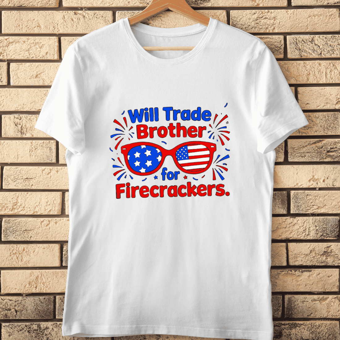 Funny 4th of July 'Will Trade Brother' T-Shirt Design cover image.