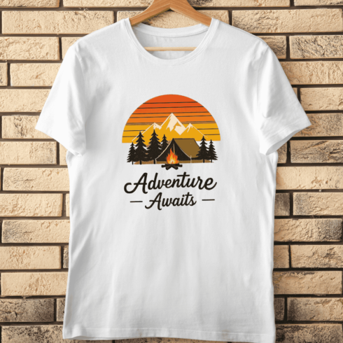 Adventure Awaits Camping T-Shirt Design cover image.