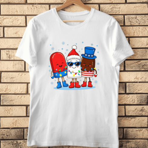 Festive Red White Blue Desserts T-Shirt Design cover image.