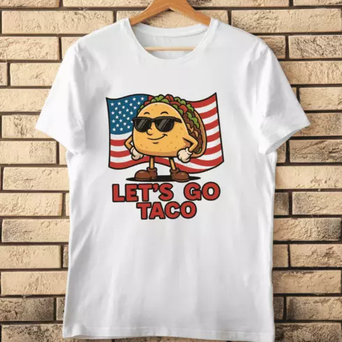 Funny Patriotic Taco Character T-Shirt Design cover image.