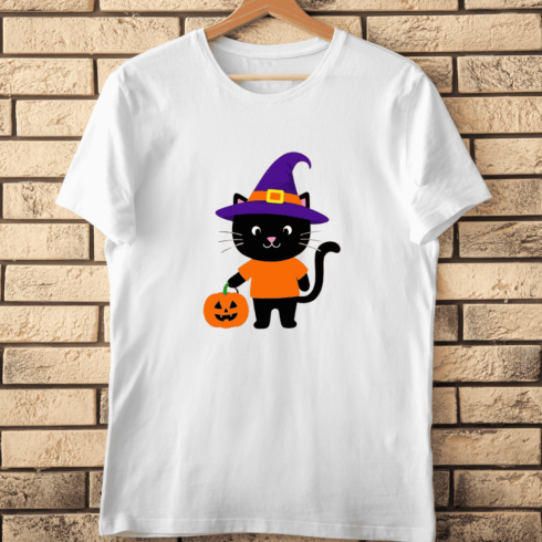 Spooky Season Black Cat Jack O Lantern T-Shirt Design cover image.