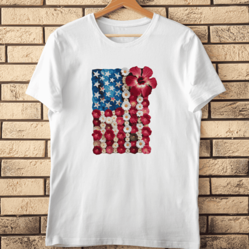 Floral USA Flag Patriotic T-Shirt Design cover image.