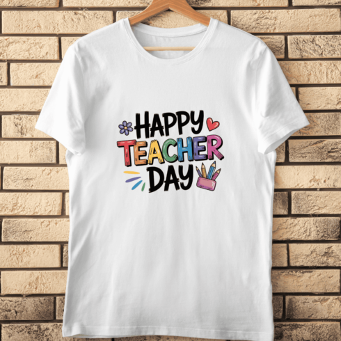 Vibrant Teacher's Day Text T-Shirt Design cover image.