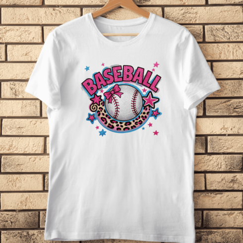 Baseball Glitter Pink Bow Leopard Moon T-Shirt Design cover image.