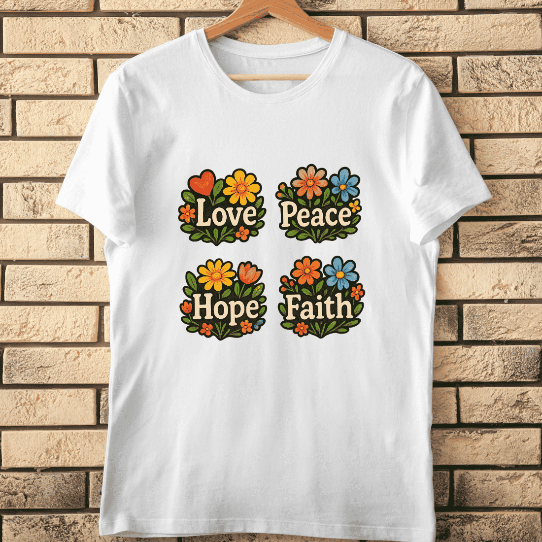 Love Peace Hope Faith Retro PNG T-Shirt Design cover image.