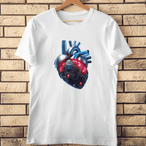 Technological Heart with Red Glow T-Shirt Design cover image.