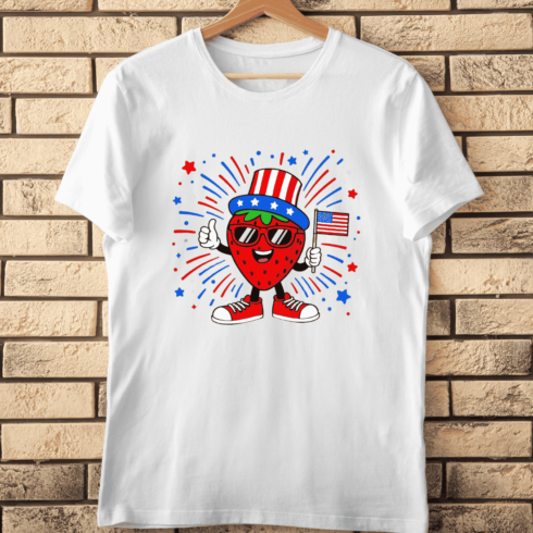 Patriotic Strawberry with USA Flag T-Shirt Design cover image.