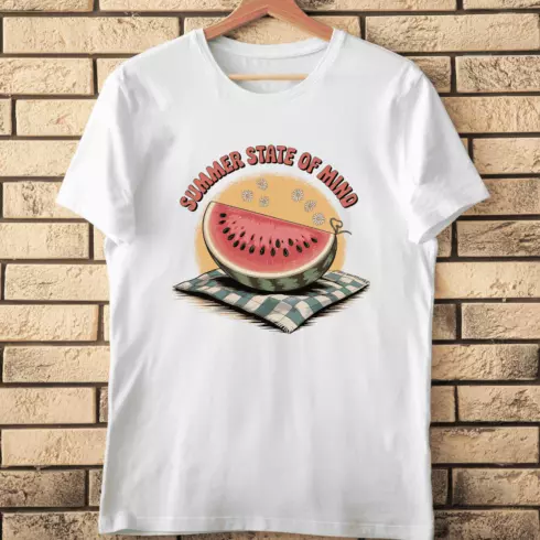 Vintage Summer Watermelon and Flowers T-Shirt Design cover image.