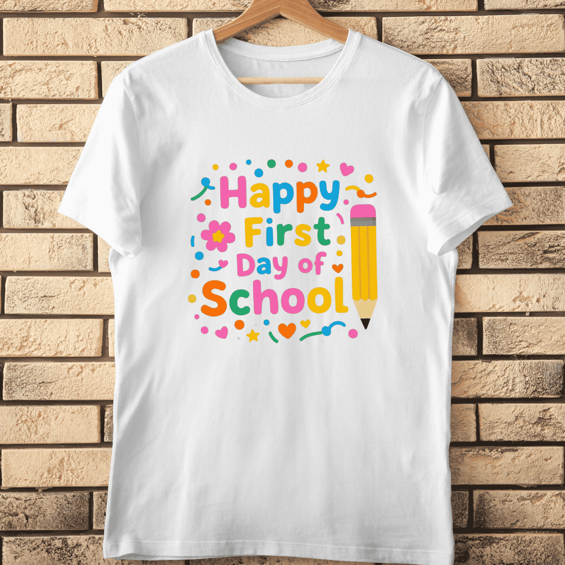 Pencil and First Day of School Greeting T-Shirt Design cover image.