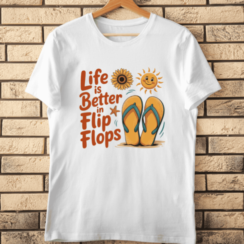 Summer Vibes with Flip Flops and Starfish T-Shirt Design cover image.