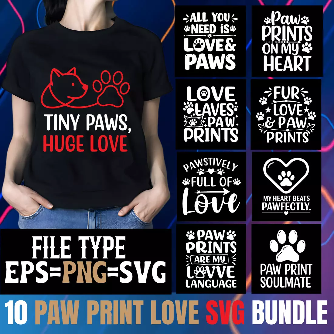 10+ Paw Print Love SVG Bundle – Cute Pet Lover Designs for Cricut & Crafts cover image.
