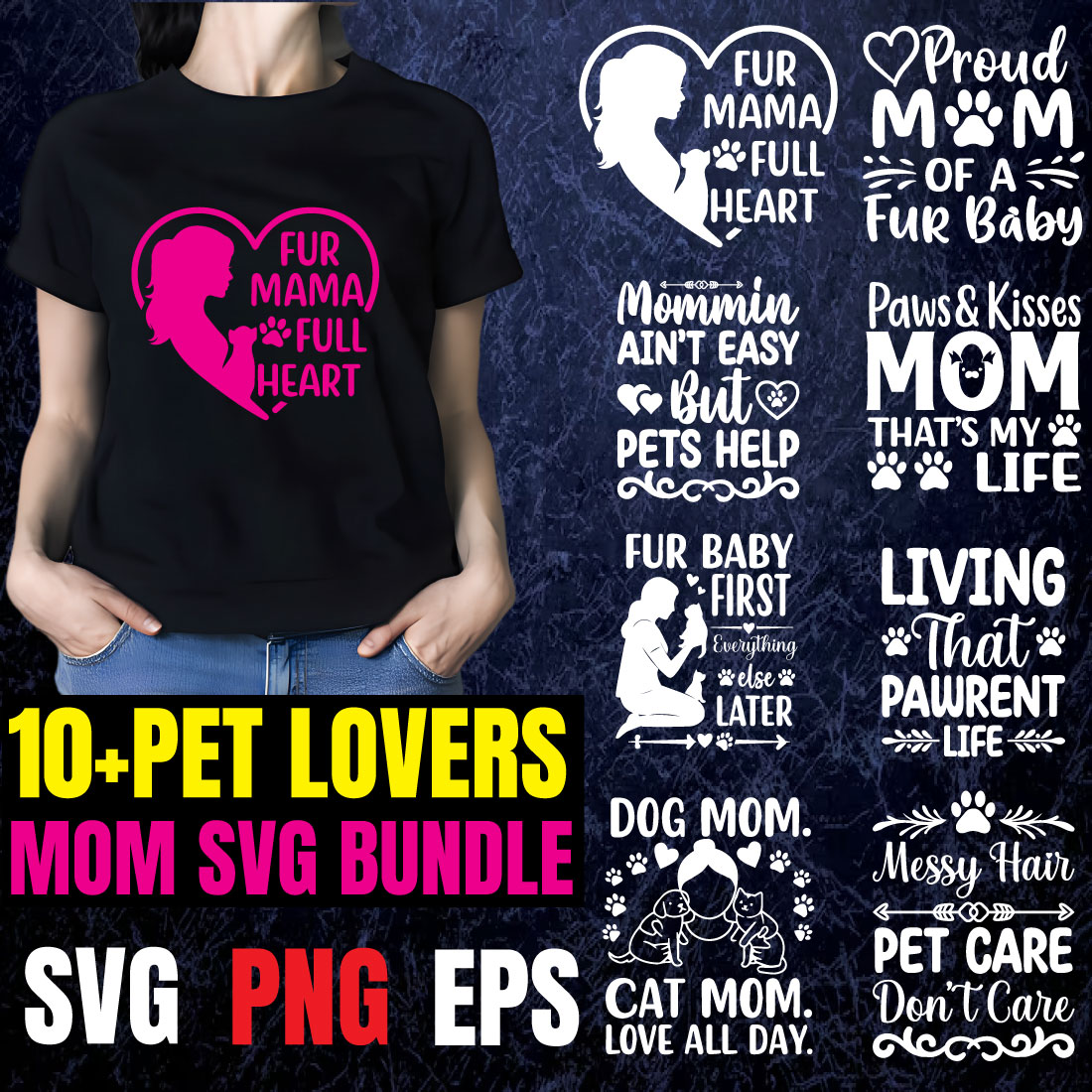 10 Pet Lover Mom SVG Bundle – Cute Typography T-Shirt Designs for Cricut & Silhouette cover image.