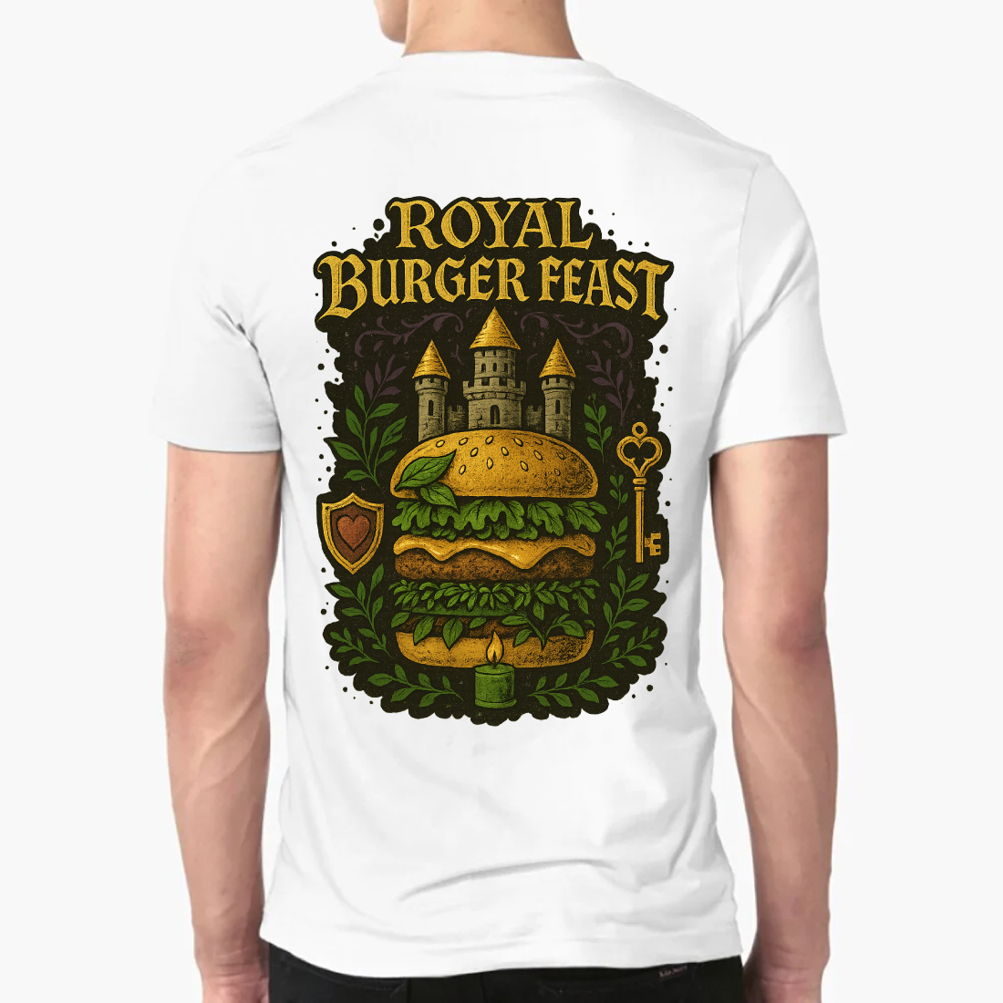 Royal Burger Feast Medieval T-Shirt Design - Fantasy Food Graphic preview image.