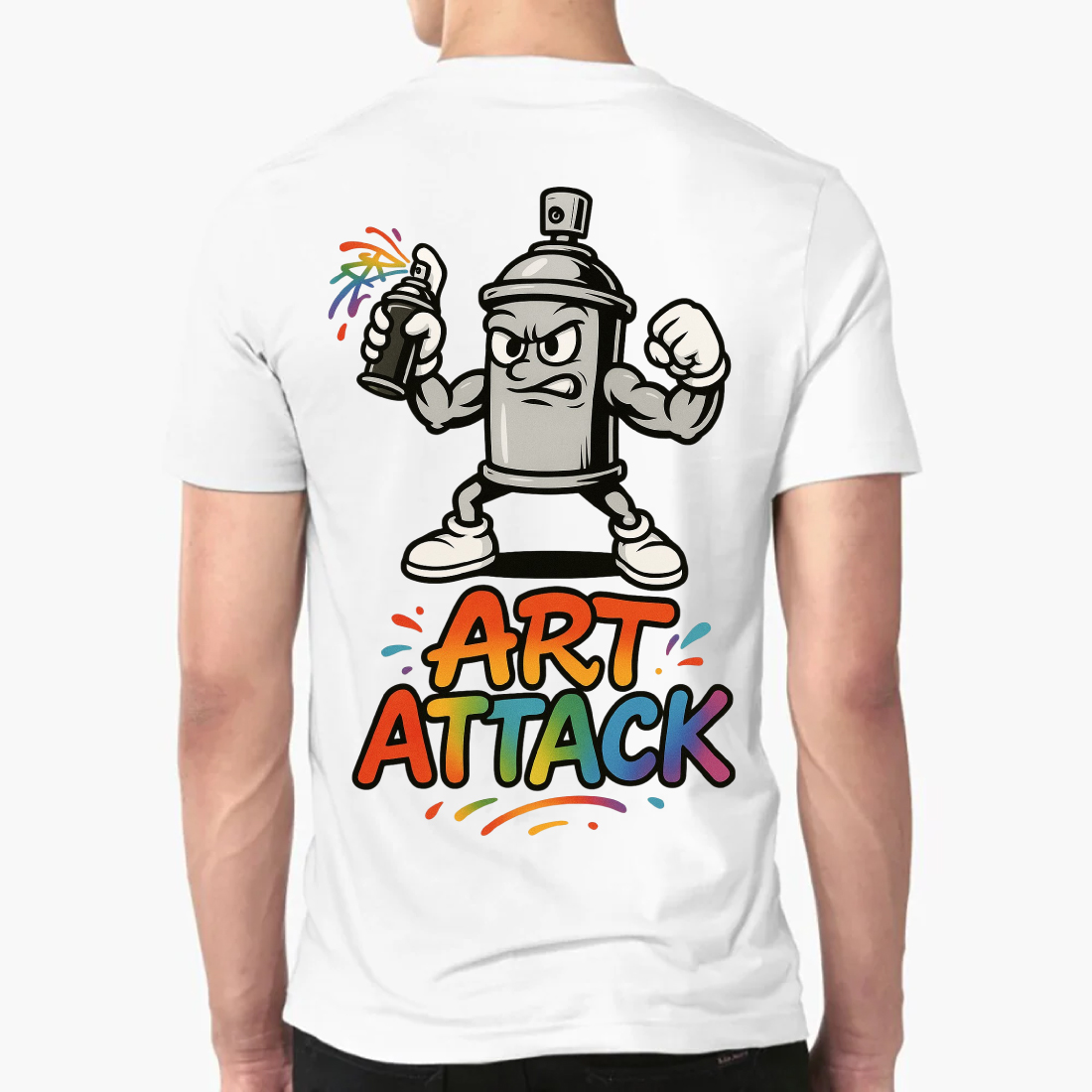 Art Attack T-Shirt Design - Graffiti Spray Can Character Vector Graphic preview image.
