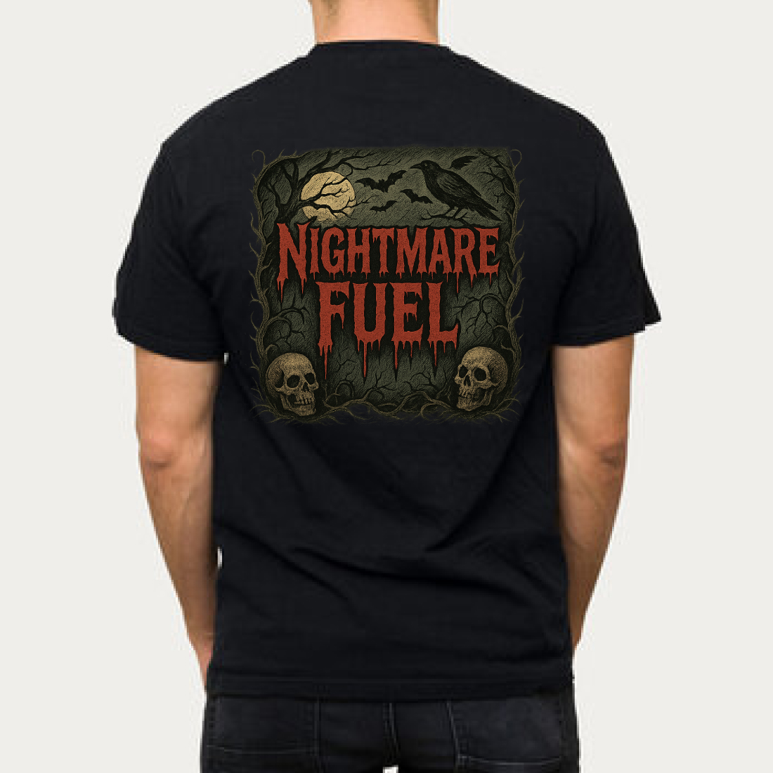 Nightmare Fuel Gothic Horror T-Shirt Design - Spooky Halloween Graphic Tee preview image.