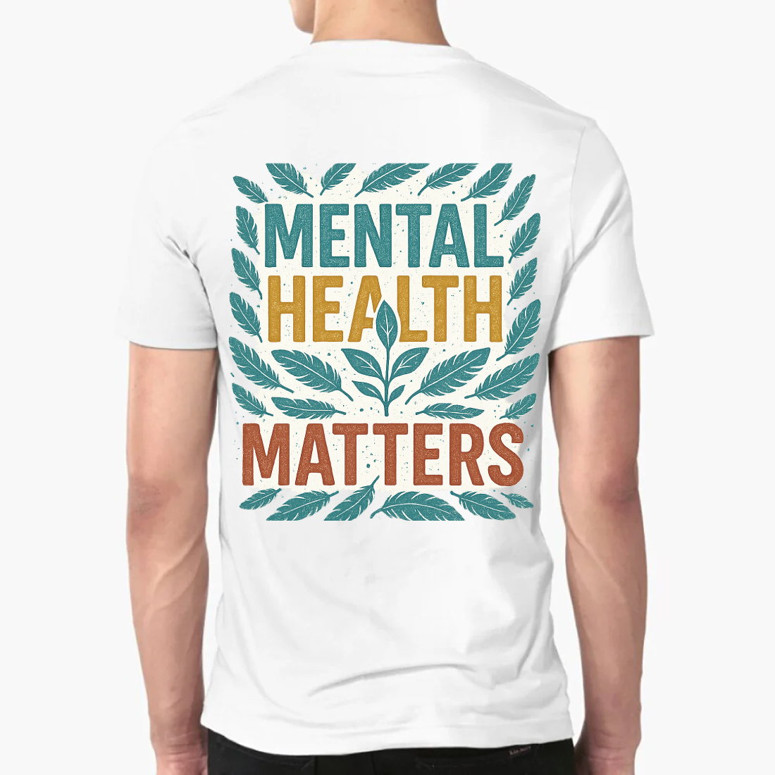 Mental Health Matters - Botanical Leaves Awareness T-Shirt Design preview image.